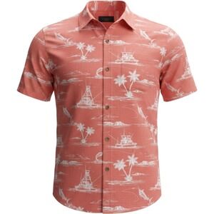 Quiksilver Waterman Men Apricot Orange Fishing Boat Palm Tree Shirt Small NEW